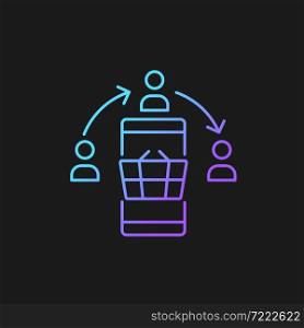 Social selling strategy gradient vector icon for dark theme. Leveraging social networks. Building authority online. Thin line color symbol. Modern style pictogram. Vector isolated outline drawing. Social selling strategy gradient vector icon for dark theme