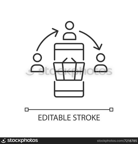 Social selling strategy linear icon. Leveraging social networks. Building authority online. Thin line customizable illustration. Contour symbol. Vector isolated outline drawing. Editable stroke. Social selling strategy linear icon