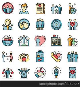 Social service icons set. Outline set of social service vector icons thin line color flat on white. Social service icons set vector flat