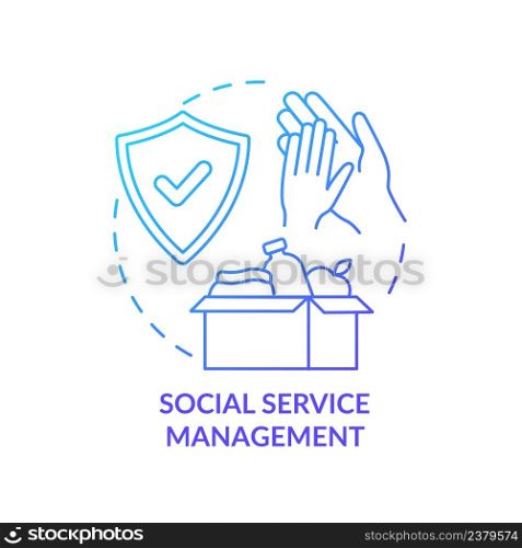 Social service management blue gradient concept icon. Community changes. Social planning organizes abstract idea thin line illustration. Isolated outline drawing. Myriad Pro-Bold fonts used. Social service management blue gradient concept icon