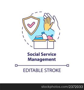 Social service management concept icon. Social planning organizes abstract idea thin line illustration. Isolated outline drawing. Editable stroke. Arial, Myriad Pro-Bold fonts used. Social service management concept icon