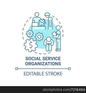 Social service organizations blue concept icon. Social entrepreneur focus abstract idea thin line illustration. Support people in need. Charity. Vector isolated outline color drawing. Editable stroke. Social service organizations blue concept icon