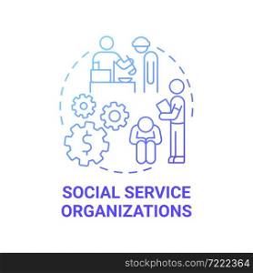 Social service organizations blue gradient concept icon. Social entrepreneur focus abstract idea thin line illustration. Support people in need. Charity. Vector isolated outline color drawing. Social service organizations blue gradient concept icon