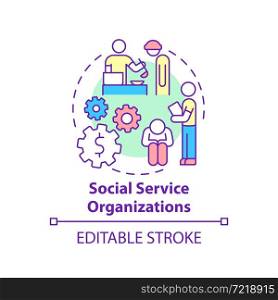 Social service organizations concept icon. Social entrepreneurship focus abstract idea thin line illustration. Support people in need. Charity. Vector isolated outline color drawing. Editable stroke. Social service organizations concept icon