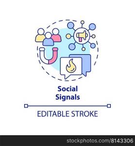 Social signals concept icon. Social media shares. SEO ranking factor abstract idea thin line illustration. Isolated outline drawing. Editable stroke. Arial, Myriad Pro-Bold fonts used. Social signals concept icon