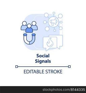 Social signals light blue concept icon. Social media shares. SEO ranking factor abstract idea thin line illustration. Isolated outline drawing. Editable stroke. Arial, Myriad Pro-Bold fonts used. Social signals light blue concept icon