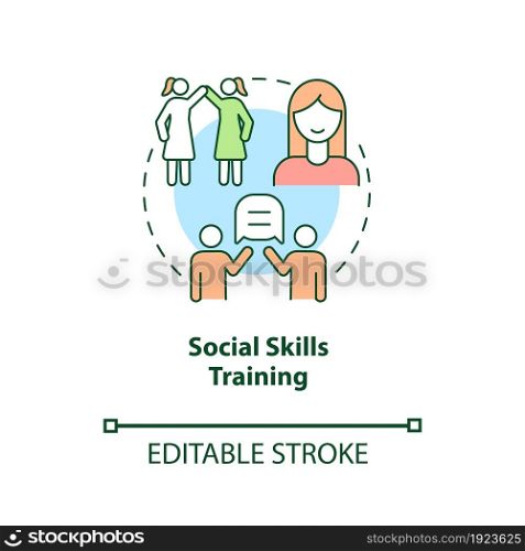 Social skills training concept icon. Treatment for ADHD in adults abstract idea thin line illustration. Therapeutic intervention. Group activity. Vector isolated outline color drawing. Editable stroke. Social skills training concept icon