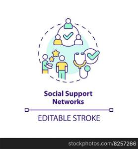 Social support networks concept icon. Promote good health and prevent illness. Public determinant of health abstract idea thin line illustration. Isolated outline drawing. Editable stroke. Social support networks concept icon