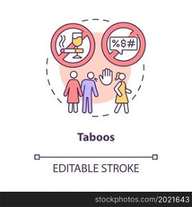 Social taboos concept icon. Wrong behavior in community. Person contravel culture moral norms abstract idea thin line illustration. Vector isolated outline color drawing. Editable stroke. Social taboos concept icon