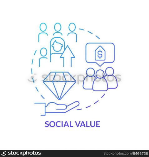 Social value blue gradient concept icon. Influencing marketing. Moral quality. Product quality abstract idea thin line illustration. Isolated outline drawing. Myriad Pro-Bold font used. Social value blue gradient concept icon