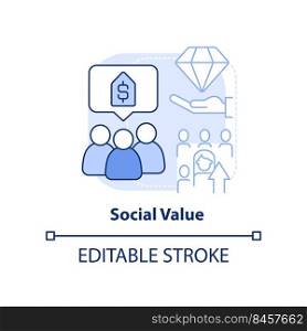 Social value light blue concept icon. Influencing marketing. Product quality abstract idea thin line illustration. Isolated outline drawing. Editable stroke. Arial, Myriad Pro-Bold fonts used. Social value light blue concept icon