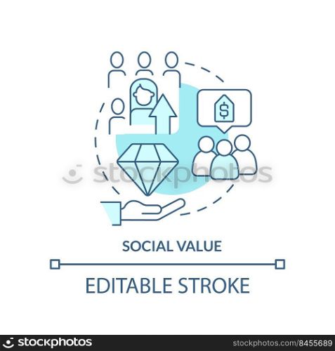 Social value turquoise concept icon. Influencing marketing. Product quality abstract idea thin line illustration. Isolated outline drawing. Editable stroke. Arial, Myriad Pro-Bold fonts used. Social value turquoise concept icon