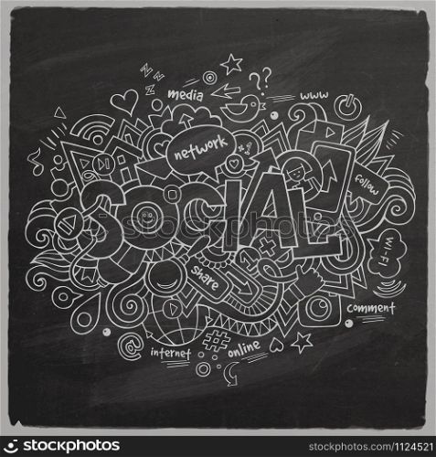Social Vector hand lettering and doodles elements chalkboard background