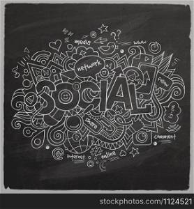 Social Vector hand lettering and doodles elements chalkboard background