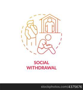 Social withdrawal red gradient concept icon. Alienation from society. Reclusion abstract idea thin line illustration. Isolated outline drawing. Roboto-Medium, Myriad Pro-Bold fonts used. Social withdrawal red gradient concept icon