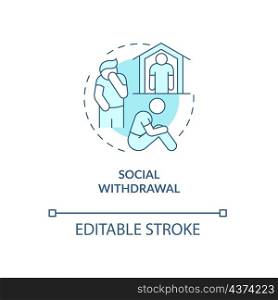 Social withdrawal turquoise concept icon. Introversion. Self isolation abstract idea thin line illustration. Isolated outline drawing. Editable stroke. Roboto-Medium, Myriad Pro-Bold fonts used. Social withdrawal turquoise concept icon