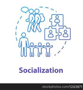 Socialization concept icon. Diversity in school group. Inclusive education. Social adaptation. Relationship idea thin line illustration. Vector isolated outline RGB color drawing. Editable stroke
