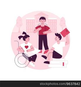Socialization of pupils abstract concept vector illustration. Socialization in classroom, inclusivity program, school environment, pupils social interaction, peers play together abstract metaphor.. Socialization of pupils abstract concept vector illustration.