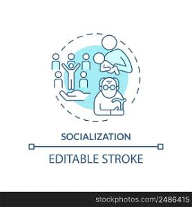 Socialization turquoise concept icon. Social norms. Social institutions function abstract idea thin line illustration. Isolated outline drawing. Editable stroke. Arial, Myriad Pro-Bold fonts used. Socialization turquoise concept icon