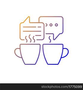 Socializing gradient linear vector icon. Friends meeting over coffee. Talking over hot cafe drinks. Thin line color symbols. Modern style pictogram. Vector isolated outline drawing. Socializing gradient linear vector icon