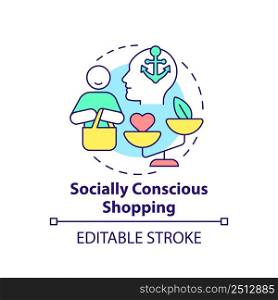 Socially conscious shopping concept icon. Customer behavior trend abstract idea thin line illustration. Isolated outline drawing. Editable stroke. Arial, Myriad Pro-Bold fonts used. Socially conscious shopping concept icon