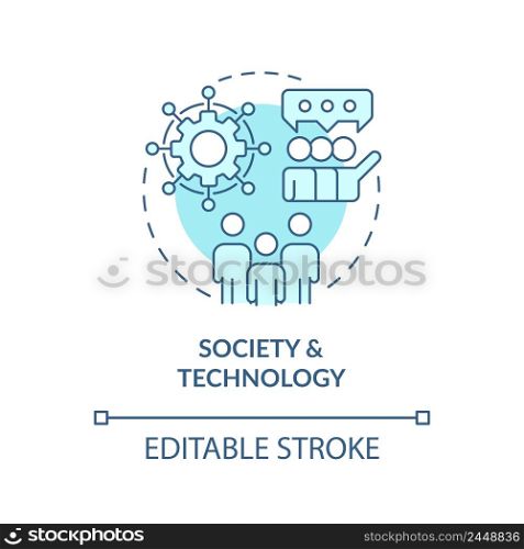 Society and technology turquoise concept icon. Information systems cooperation abstract idea thin line illustration. Isolated outline drawing. Editable stroke. Arial, Myriad Pro-Bold fonts used. Society and technology turquoise concept icon