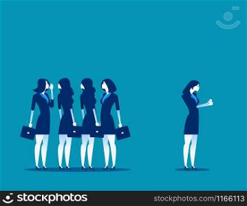Society at work. Business person separated from the group of friends to using phone. Concept business vector illustration.