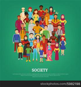 Society Concept Illustration . World society and nations concept on green background flat vector illustration