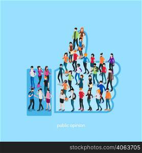 Society isometric conceptual like with people crowd in shape of hand with up thumb isolated vector illustration. Society Isometric Conceptual Like