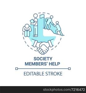 Society members help blue concept icon. Social entrepreneurship benefits abstract idea thin line illustration. Supporting group of people. Vector isolated outline color drawing. Editable stroke. Society members help blue concept icon