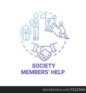 Society members help blue gradient concept icon. Social entrepreneurship benefits abstract idea thin line illustration. Supporting group of people. Vector isolated outline color drawing. Society members help blue gradient concept icon