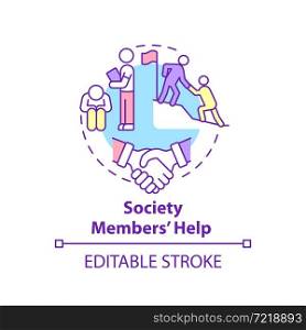 Society members help concept icon. Social entrepreneurship benefits abstract idea thin line illustration. Supporting group of people. Vector isolated outline color drawing. Editable stroke. Society members help concept icon