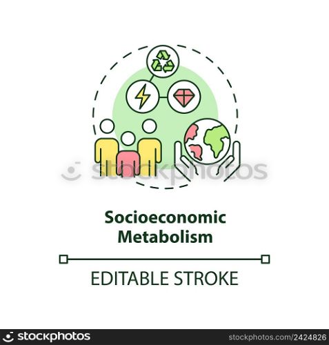 Socioeconomic metabolism concept icon. Method of industrial ecology abstract idea thin line illustration. Isolated outline drawing. Editable stroke. Arial, Myriad Pro-Bold fonts used. Socioeconomic metabolism concept icon
