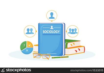Sociology flat concept vector illustration. School subject. Social science metaphor. University course. Study of society. People interaction analysis. Student textbooks 2D cartoon objects. Sociology flat concept vector illustration