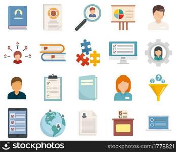 Sociology icons set. Flat set of sociology vector icons isolated on white background. Sociology icons set flat vector isolated