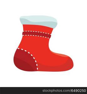 Sock for Christmas Stocking Vector Illustration. Sock for christmas stocking vector. Flat design. Illustration of big warm red sock. Christmas and New Year celebrating. Winter holidays symbol. Isolated on white background