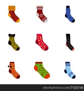Sock icons set. Cartoon set of 9 sock vector icons for web isolated on white background. Sock icons set, cartoon style