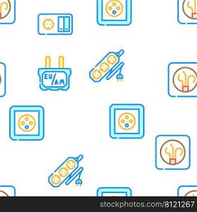 Socket Power Electrical Accessory Vector Seamless Pattern Color Line Illustration. Socket Power Electrical Accessory Icons Set Vector
