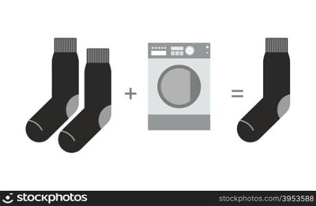 Socks and a washing machine. Riddle where you lose one sock after washing. Vector illustration&#xA;