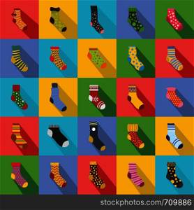 Socks textile icons set. Flat illustration of 25 socks textile vector icons for web. Socks textile icons set, flat style