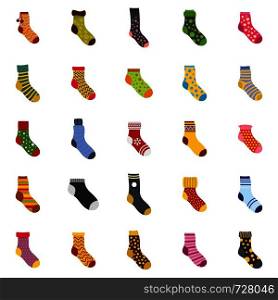 Socks textile icons set. Flat illustration of 25 socks textile vector icons isolated on white. Socks textile icons set vector isolated