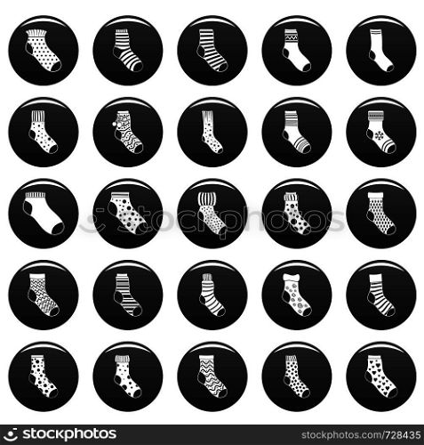Socks textile icons set. Simple illustration of 25 socks textile vector icons black isolated. Socks textile icons set vetor black