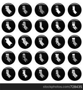 Socks textile icons set. Simple illustration of 25 socks textile vector icons black isolated. Socks textile icons set vetor black