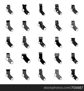 Socks textile icons set. Simple illustration of 25 socks textile vector icons for web. Socks textile icons set, simple style