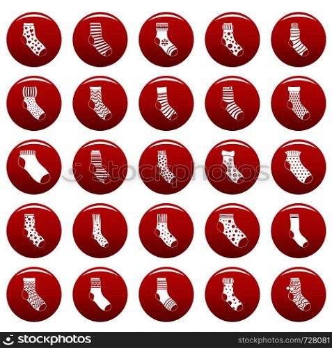 Socks textile icons set. Simple illustration of 25 socks textile vector icons red isolated. Socks textile icons set vetor red