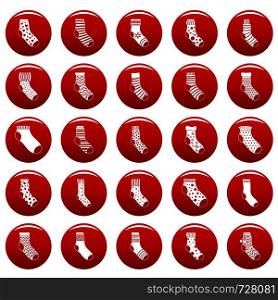 Socks textile icons set. Simple illustration of 25 socks textile vector icons red isolated. Socks textile icons set vetor red