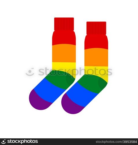 Socks with LGBT flag. Rainbow colored socks gay. Vector illustration&#xA;
