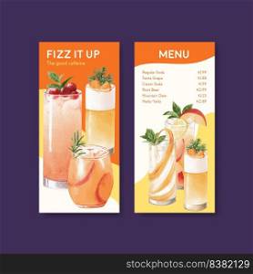 Soda drink menu leaflet and brochure watercolor vector illustration 