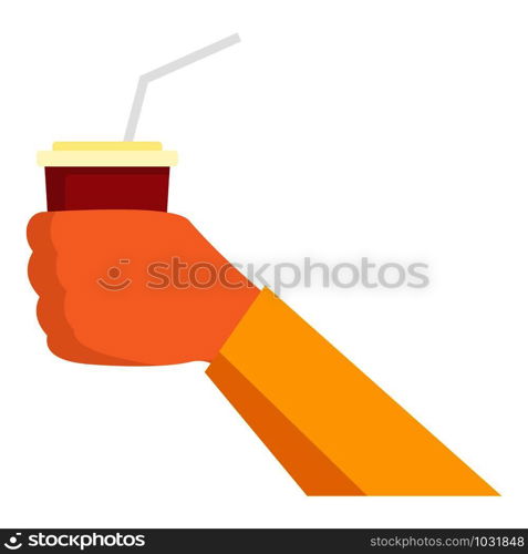 Soda glass in hand icon. Flat illustration of soda glass in hand vector icon for web design. Soda glass in hand icon, flat style