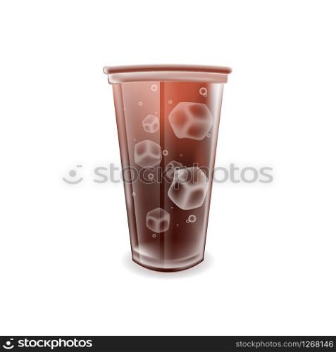 Soda ice cubes vector isolated realistic cup with bubbles, fast food drink illustration